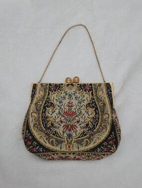 Vintage 1950s Walborg  Floral Tapestry  Bag Made In France